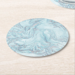 Dessous-de-verre Rond En Papier Marbre bleu argent