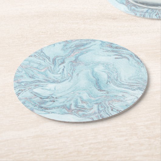 Dessous-de-verre Rond En Papier Marbre bleu argent (Incliné)