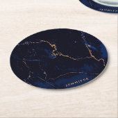 Dessous-de-verre Rond En Papier Marbre d'or de bleu marine (Incliné)
