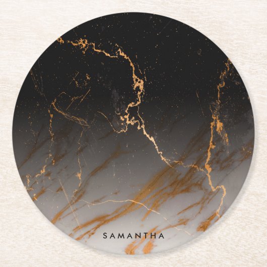 Dessous-de-verre Rond En Papier Marbre noir et blanc (Devant)