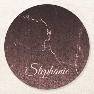 Dessous-de-verre Rond En Papier Marbre noir et Parties scintillant