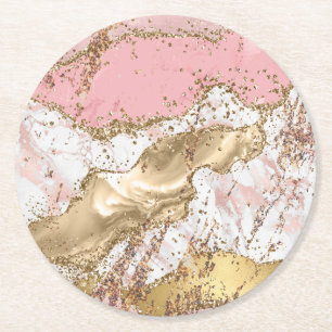 Dessous-de-verre Rond En Papier Marbre rose rose parties scintillant or 