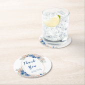 Dessous-de-verre Rond En Papier Mariage à l'herbe de Pampas Bleu Boho (En situation)