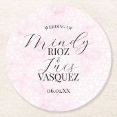 Dessous-de-verre Rond En Papier Mariage Abstrait Rose Script Noir (Devant)