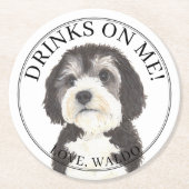 Dessous-de-verre Rond En Papier Mariage Bernedoodle personnalisé (Devant)