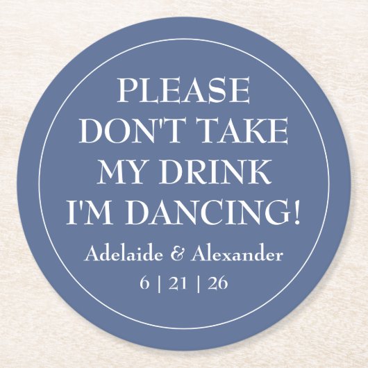 Dessous-de-verre Rond En Papier Mariage bleu foncé (Devant)