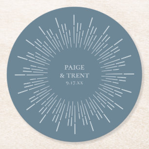 Dessous-de-verre Rond En Papier Mariage Blue Sunburst moderne