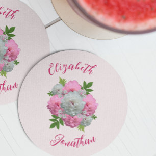 Dessous-de-verre Rond En Papier Mariage Bouquet de Pivoines