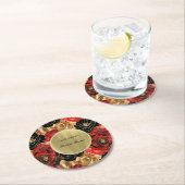 Dessous-de-verre Rond En Papier Mariage brillant floral rouge noir or (En situation)