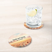 Dessous-de-verre Rond En Papier Mariage campagnard d'aquarelle rustique Boho Sunfl (En situation)