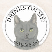 Dessous-de-verre Rond En Papier Mariage Chartreux Chat personnalisé (Devant)