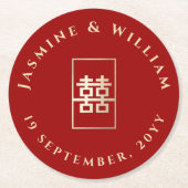 Dessous-de-verre Rond En Papier Mariage chinois à double bonheur (Devant)