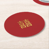 Dessous-de-verre Rond En Papier Mariage chinois double bonheur Gold Red Round (Incliné)