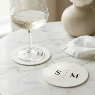 Dessous-de-verre Rond En Papier Mariage Classique Monogramme Blanc