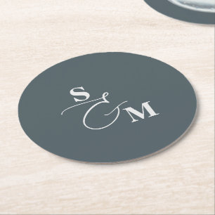 Dessous-de-verre Rond En Papier Mariage Classique Monogramme Écriture Moderne