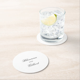 Dessous-de-verre Rond En Papier Mariage Classique Noir et Blanc Intemporel
