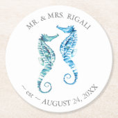 Dessous-de-verre Rond En Papier Mariage côtier Seahorse (Devant)