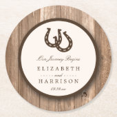 Dessous-de-verre Rond En Papier Mariage Country Rustique Fer à Cheval & Bois Brun (Devant)