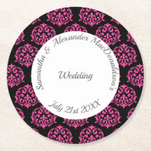 Mariage damassé rose et noir Fuchsia