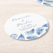 Dessous-de-verre Rond En Papier Mariage d'aquarelle bleu huître (Incliné)