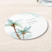 Dessous-de-verre Rond En Papier Mariage d'aquarelle Tropical Beach Palm Tree (Incliné)