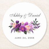 Dessous-de-verre Rond En Papier Mariage d'aquarelle violet ultra violet (Devant)