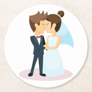 Dessous-de-verre Rond En Papier Mariage de baiser de mariée et de chambre de dessi