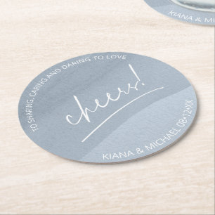 Dessous-de-verre Rond En Papier Mariage de calligraphie Cheers Dusty Blue ID771
