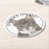 Dessous-de-verre Rond En Papier Mariage de chat à rayures grises personnalisées (Incliné)