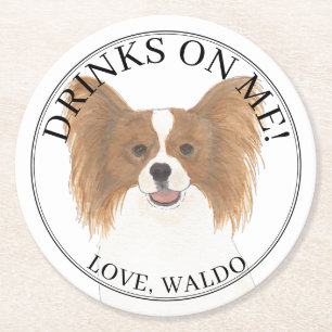 Dessous-de-verre Rond En Papier Mariage de chien personnalisé Red & White Papillon