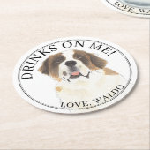 Dessous-de-verre Rond En Papier Mariage de chien personnalisé St. Bernard (Incliné)