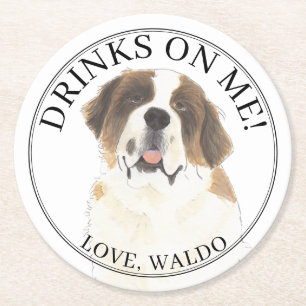 Dessous-de-verre Rond En Papier Mariage de chien personnalisé St. Bernard