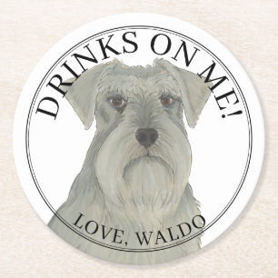Dessous-de-verre Rond En Papier Mariage de chien Schnauzer en argent gris personna