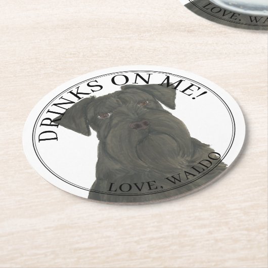 Dessous-de-verre Rond En Papier Mariage de chien Scnahuzer noir personnalisé (Incliné)