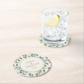 Dessous-de-verre Rond En Papier Mariage de crème Feuille Sage Green Eucalyptus (En situation)