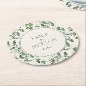 Dessous-de-verre Rond En Papier Mariage de crème Feuille Sage Green Eucalyptus (Incliné)
