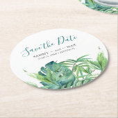 Dessous-de-verre Rond En Papier Mariage de destination tropicale Enregistrer la da (Incliné)