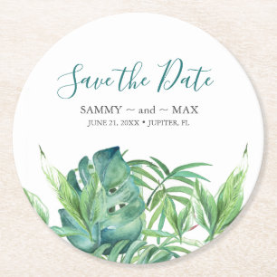 Dessous-de-verre Rond En Papier Mariage de destination tropicale Enregistrer la da
