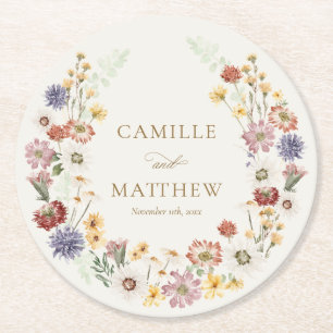 Dessous-de-verre Rond En Papier Mariage de Jardin de Fleurs Sauvages