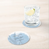 Dessous-de-verre Rond En Papier Mariage de lavage bleu céleste à l'aquarelle botan (En situation)