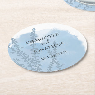 Dessous-de-verre Rond En Papier Mariage de lavage bleu céleste à l'aquarelle botan