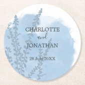 Dessous-de-verre Rond En Papier Mariage de lavage bleu céleste à l'aquarelle botan (Devant)