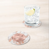 Dessous-de-verre Rond En Papier Mariage de Marbre blanc rose Gold Glitz (En situation)