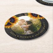 Dessous-de-verre Rond En Papier Mariage de mariée de tournesol rustique (Incliné)