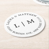 Dessous-de-verre Rond En Papier Mariage de monogramme blanc (Incliné)