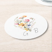 Dessous-de-verre Rond En Papier Mariage de monogramme du Fleur sauvage de prairie (Incliné)
