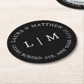 Dessous-de-verre Rond En Papier Mariage de monogramme noir (Incliné)