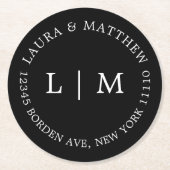 Dessous-de-verre Rond En Papier Mariage de monogramme noir (Devant)