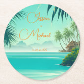 Dessous-de-verre Rond En Papier Mariage de plage personnalisé Faveur Keepsaké (Devant)