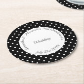 Dessous-de-verre Rond En Papier Mariage de polkadot noir et blanc rétro (Incliné)